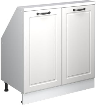 Vicco Küchenschrank für Dachschrägen R-Line, Weiß Landhaus, 80 cm | MDF-Front · Tiefe 46 cm · Höhenverstellbare Füße · Metallgriffe · ✓ Frei kombinierbar