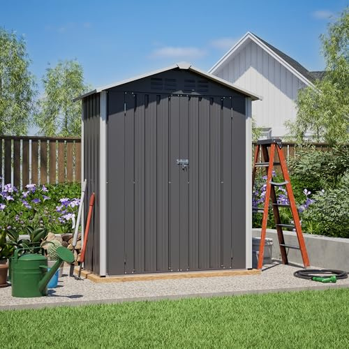 Metall-Geräteschuppen 154x83x180cm mit Belüftungslöchern & abschließbarer Tür – wetterfestes Gartenhaus inkl. Fundament, robust & rostfrei für Gartengeräte, Fahrräder & Zubehör, Grau