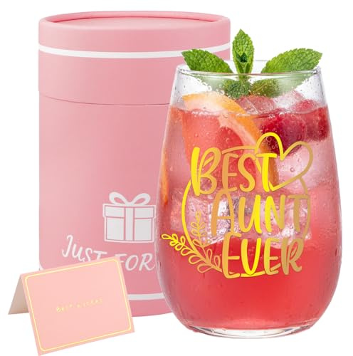 Bliceon Best Auntie Gifts, Auntie Birthday Gifts, 15 Oz Personalised Wine Glass for Women, Aunt Gift from Nephew and Niece, Stemless Wine Glasses Gift for Aunties