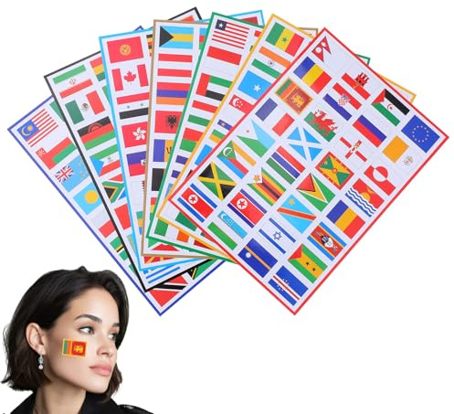 SEWACC 7 Sheets of World Flag Stickers – PVC Waterproof Temporary Face Stickers Scrapbooking Decals for Football, School, and Party Decoration (Mixed Designs)