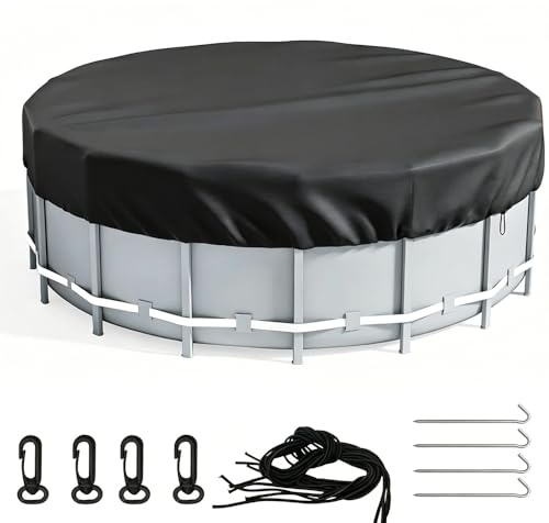 Poolabdeckung Rund, 366cm Pool Abdeckung Rund mit Kordelzug und BodennäGeln, Poolplane Ründ Winddicht Regendicht Staubdicht Oxford-Gewebe Abdeckplane Pool