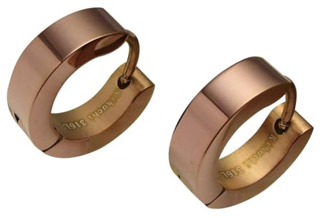 Kikuchi Edelstahl Ohrringe Klapp Creolen 4 mm Silber Schwarz Gold Roségold Bronze Braun Kantig Matt Hochglänzend 10 Farben nach Wahl WE15108 (Bronze Hochglänzend)