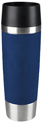 Tefal K3082214 Travel Mug Grande, Reusable Drink Bottle To Go, Quick Press Closure, Blue Silicone Bottle Sleeve, 500 ml