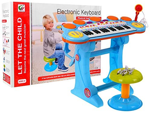 BSD Baby Keyboard Musical Set, gesungene Snare Drums, Lichteffekte, 3 Oktaven, 8 Instrumentenklänge, 6 musikalische Rhythmen - Farbe Blau