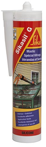Sikasil G Transparent, Mastic Silicone Spécial joints de vitrage, vérandas, serres et carrelage, Intérieur & Extérieur, 300ml