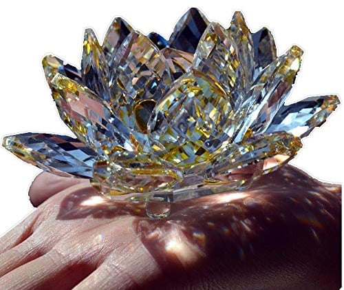 TYGJB Feine Quarz Kristallglas Lotus Blume Natursteine Mineralien Feng Shui Kugel Kristalle Blumen Hochzeit Souvenirs (Gelb)