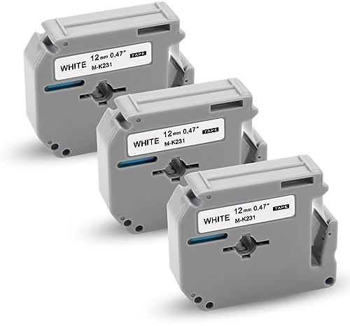 3x XemaX Kompatibel Brother M-K231 12mm Schriftbänder Ersatz für Brother M-K231S M-K231 MK231S M-K231BZ Etikettenband für Brother PT-90 PT-M95 PT-65 PT-60 PT-55 PT-70 PT-80 PT-85, Schwarz auf Weiß