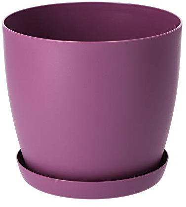 KADAX Vaso da fiori, fioriera con piattino, vaso da fiori rotondo in plastica, vaso opaco per cactus, felci, fioriera lucida per balcone, appartamento e terrazza (⌀ 12 cm, prugna)