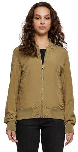 URBAN CLASSICS Giubbotto Bomber da Donna con Polsini a Coste, Giacca a Vento Leggera, Giubbottino Bomber a Maniche Lunghe con Cerniera e Tasche, Colore: Khaki, Taglia: XXL
