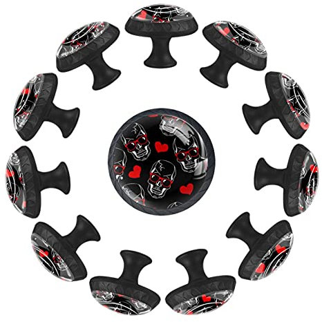 Möbelknopf Totenkopf Herz Schwarz Möbelgriffe Kristall Schubladengriff Schubladenknöpfe Schrankknopf Schrankgriff Für Küche Bad Schlafzimmer Wohnzimmer 3.5×2.8CM