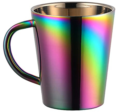 Regenbogen-Tasse, Wasserbecher, Milchbecher, Wärmedämmung, Edelstahl, 300 ml, Kaffeetasse, Wärmedämmung, doppelwandig, mit Griff, für Zuhause, Neon