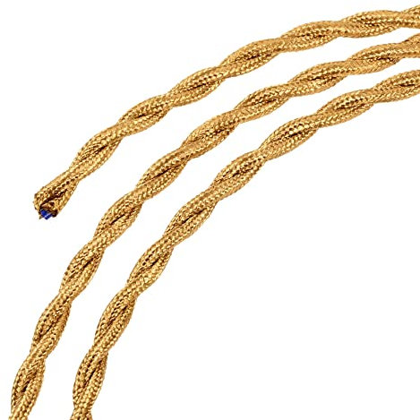 sourcing map Cable eléctrico de tela trenzada de 2 núcleos, 18 AWG, 5 metros, tela tejida vintage para proyectos de bricolaje, tono dorado