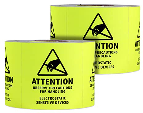 600 Labels, 2 Rolls - Electrostatic Warning Sticker - 2 x 2 inch, Attention - ELECTROSTATIC Sensitive Devices - Static Caution Label - Anti Static ESD Label