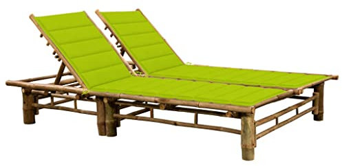 Sonnenliege Doppelliege Bambus, Strandstuhl Relaxliege mit Auflage, Liegestuhl für Garten Terrasse Balkon, 200x130x(24-87) cm
