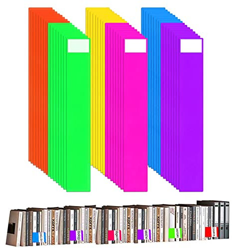 48PCS Library Book Dividers for Shelves with Stickers, 12x2inch Plastic Bookshelf Markers, Colored Comic Book Dividers
