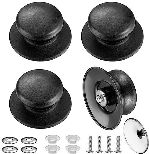 YESLUSY 4 Stück Topfdeckelgriff, Topfgriff, Deckelknopf, Universal Deckelknauf, Deckelgriffknauf, Bakelit Ersatzdeckelknöpfe, mit Schraubenzubehör, für Topfdeckel, Kasserolle, Ersatzknöpfe (Schwarz)