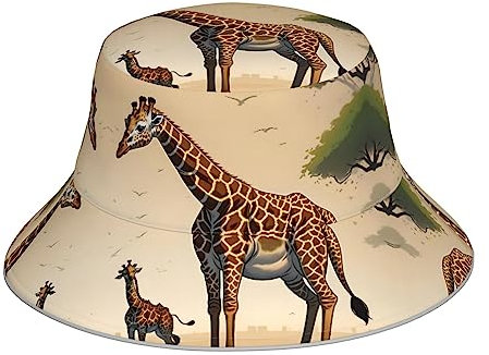 Mutter und Kind Giraffe Reflektierender Eimer Hut für Männer Frauen Fisherman Cap Unisex Casual Luminous Halloween Rave Hut, Doppelseitiger Druck Schwarz, Schwarz, Einheitsgr��e