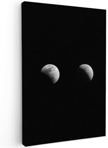 MuchoWow© Leinwand Schwarz 40x60 cm Deko Schlafzimmer Aesthetic Leinwandbilder Wohnzimmer Gemälde Foto Geschenk Living Room Decoration Wanddeko Schwarz - Mond - Weltraum