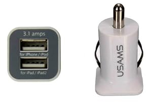 Chargeur de voiture universel double 2 ports USB 12 V compatible avec Samsung, iPhone, iPad, iPod – Blanc
