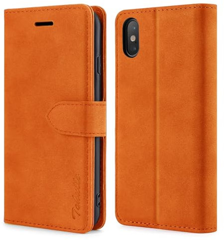 TOHULLE Case for iPhone X iPhone XS, Premium PU Leather Wallet Case with Card Holder Kickstand Magnetic Closure Shockproof Flip Folio Case Cover for iPhone X/XS (5.8 Inch) - Orange