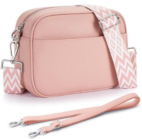 KALIDI Umhängetasche für Damen, mit verstellbarem breitem Gurt und schmalem Riemen, mehrere Taschen, stilvolle Handtaschen, Pink-a