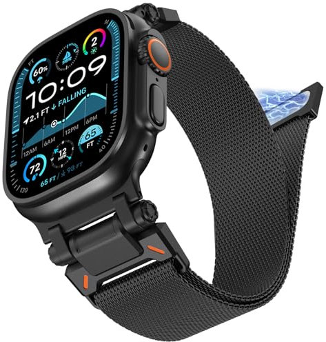 CHANCHY Bracelet milanais pour Apple Watch 49 mm, 46 mm, 45 mm, 44 mm, 42 mm (séries 3, 2 1) - Bracelet magnétique en métal pour Apple Watch Ultra 2/Ultra Series 10 9 8 7 6 5 4 3 2 1 - Noir