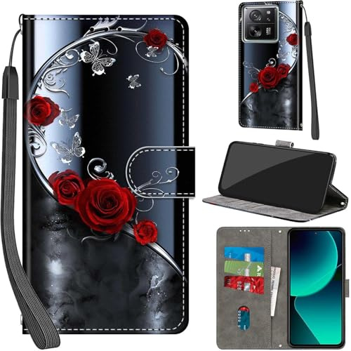 Handyhülle für Xiaomi 13T/13T Pro 5G Hülle, silberner Schmetterling | PU Leder, Klappbar, Kartenfächer, Ständer, Kameraschutz, Brieftasche, Magnet, Stoßfeste, Muster Motiv