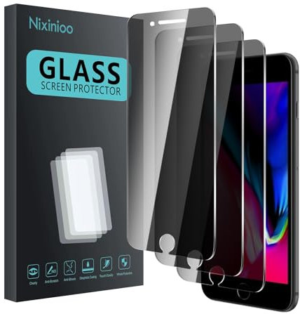 Nixinioo 3 Pack Privacy Screen Protector for iPhone 8 Plus/7 Plus, Anti Spy Tempered Glass 9H Hardness, Black Protector Anti Spy, Bubble Free, Anti-Scratch