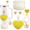 SDIDVIEXPERT Stanley Cup Accessories Set 6PCS Stanley Cup Decor Includes Silicone Boot Straw Cover caps Heart Butterfly Charm Keychain for Stanley Cup for Stanley Cup 30/40oz Tumbler(Gold)