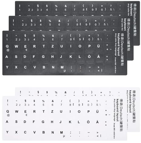 5 Stück Tastaturaufkleber Deutsch, Universal-Tastatur-Aufkleber Deutsches Aufkleberset für PC & Laptop Keyboard Tasten Aufkleber Gefrostet 11 x 13mm für Standard Tastatur, Laptop/PC, 3 Schwarz 2 Weiß