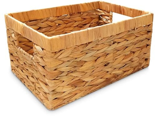 Happy Fox Woven Wicker Basket, Large Toy Storage, 13.9 * 9.8 * 6.3in Water Hyacinth Basket for Organizing Bedroom and Bathroom Items (M)