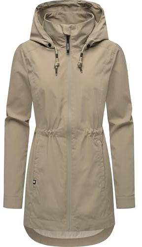 Ragwear Damen lange Übergangsjacke wasserdicht und atmungsaktiv Parka mit abnehmbarer Kapuze und feiner Rillenstruktur Dakkota B YOUMODO XS-3XL