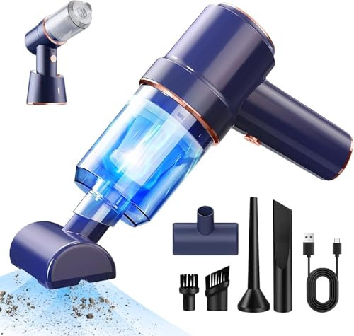 Anluomafuy Aspiradora de Mano, 120W Sin Cable Potente, con Base de Carga, en Seco y Húmedo, Batería de 4000mAh,Filtro Lavable, Accesorio Completo para Oficina, Hogar, Coche (Azul)