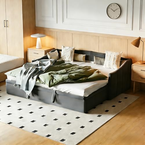 2-Sitzer Schlafsofa 90/180x200 cm, Ausziehbett, Sofa mit Schlaffunktion, Sofabett Ausziehbar für 2 personen, Funktionsbett, Gästebett klappbar mit Lattenrost, Samtstoff, Grau (Grau(b), 90/180x200 cm)