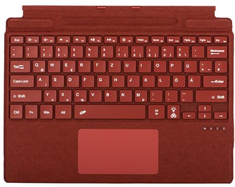 Deutsche QWERTZ Layout Tastatur für Microsoft Surface Pro 11/10 / 9/8 / X, 13 Zoll - Ultraflaches, beleuchtetes Bluetooth Type Cover mit Multi-Touchpad, aufladbar (Mohnrot)