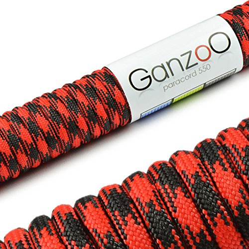 Ganzoo Paracord 550 Seil 4mm Typ 3 Outdoor-Schnur 15 m rot schwarz, 7 Innenstränge Kernmantel aus Nylon/Polyester, Allzweckseil für Hundehalsband, Hundeleine, Knüpfen, DIY, Camping & Survival