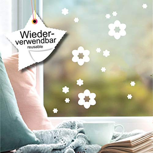 Wandtattoo Loft Fensterbilder Frühling Selbstklebend 17 weiße Blumenmotive – Weiße Sticker & Wiederverwendbar – Deko Frühling, Frühlingsbild Fenster, Fensterdeko Frühling, Fensterbilder Ostern
