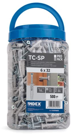 INDEX A PERFECT FIXING - TCSPEP06032 [TC-SP EP] Taco clavable de alta expansión con cabeza ancha y tornillo de cabeza avellanada, Medida 5 x 27 mm, Bote de 500 unidades