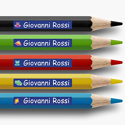 112 Adesivi personalizzati per la marcatura di oggetti, matite, penne, etc. in varie dimensioni e forme (BLU)