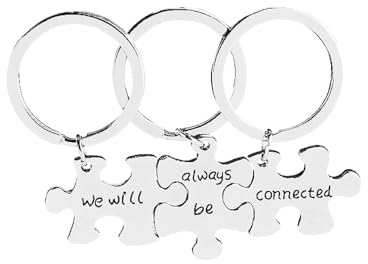 Voarge Lot de 3 porte-clés avec chaîne, porte-clés puzzle pour amis et familles, cadeau fin et mignon d'amitié, porte-clés créatif, argent, 2,2 x 3,2 cm