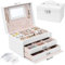 Schmuckkasten, Schmuckkästchen mit Schubladen für Damen Mädchen, PU-Leder Schmuckbox Schmuckschatulle Groß Schmuck Organizer für Ringe Ohrringe Armbänder Halsketten, Weiß