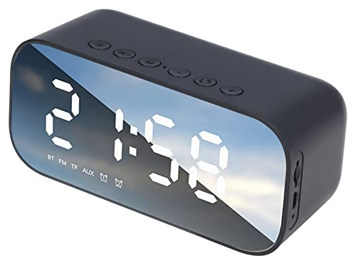 Digital Alarm Clock, Portable Large Display Bedside Clock with Dual Alarm, FM Alarm Clock Radio with Bluetooth Speaker, Adjustable Brightness, Real Time Temperature Detection, for Kid Senior(Black)