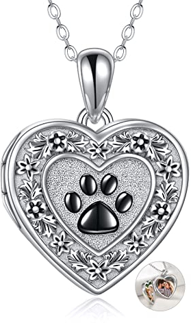 URONE Herz Medaillon Halskette die Bilder hält Sterling Silber Hund Pfote Drucken Foto Medaillon Andenken Anhänger Schmuck Geschenke für Frauen