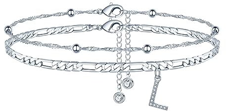 TINGN Fussketten für frauen, Silber Fußkettchen für Damen Fusskette mit CZ Buchstaben L Doppelte Fußkette Verstellbar Geschenk für Sommer Tochter Freund Schwester Geschenk