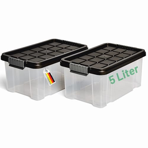 Novaliv Aufbewahrungsbox mit Deckel 5L Anthrazit Nestbar stapelbare Plastikbox mit Clipverschluss Eurobox Kunststoff BPA-frei 30 x 19 x 14 cm