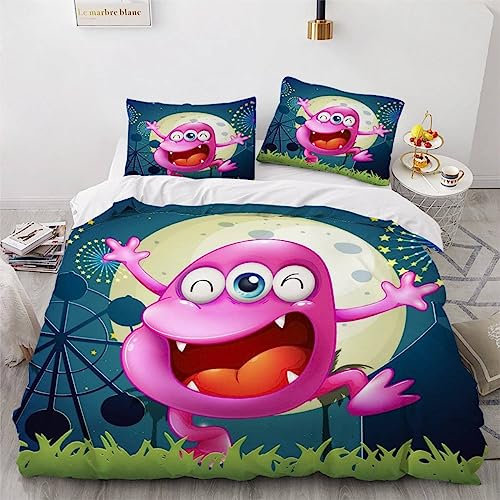 AKATIE Bettwäsche Kawaii Tiere Bettwäsche 135x200 Kinder Süßer Zeichentrickfilm Bettbezug Set Weich Microfaser Kinderbettwäsche 3 Teilig Mit ReißVerschluss Mit 2 Kissenbezug 80x80 cm