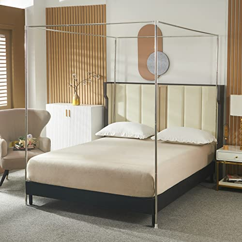 Beyeutao Cadre de Baldaquin de Lit en Acier Inoxydable 200 x 200 cm - Moustiquaire à 4 Poteaux, Rideaux de Lit, Tente de Jeu Intérieur/Extérieur