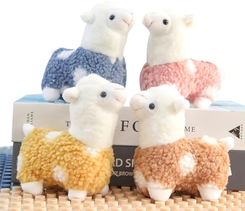APOMOONS 4pcs Alpaka Kuscheltier, Alpaka PlüSchtier Alpaka Spielzeug Kinder Alpaka SchlüSselanhäNger Alpaka Geschenke Stuffed Animals Alpaca Mini Kuscheltier Geeignet für Kinder und Erwachsene