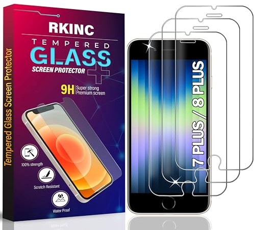 RKINC 3 Stück, Panzerglas Schutz Glas für iPhone 7 Plus / 8 Plus, Panzer HD Displayschutzfolie, 0,33 mm kratzfest, splitterfrei, blasenfrei, lebenslangeGarantie