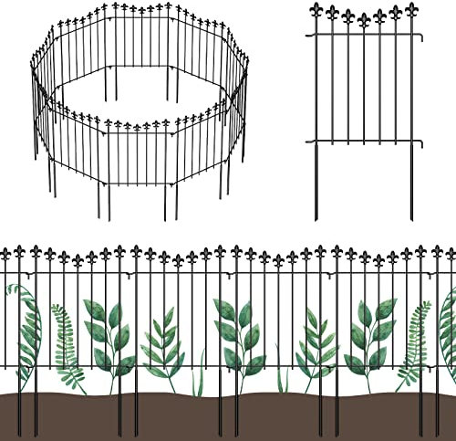 OUSHENG Confezione da 25 recinzioni decorative da giardino, totale 7,6 m (lunghezza) x 68,6 cm (altezza) Barriera per animali, in filo metallico antiruggine, per esterni, patio, giardino, cortile